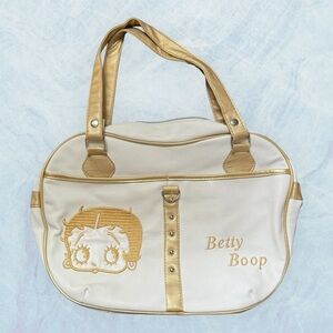Betty Boop satchel bling bag cream with gold detachable handles pockets studs
